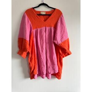 Anaak Women’s Cotton Dress Ajmer Bi-Colour Cotton Sun Dress Orange Pink Size 2